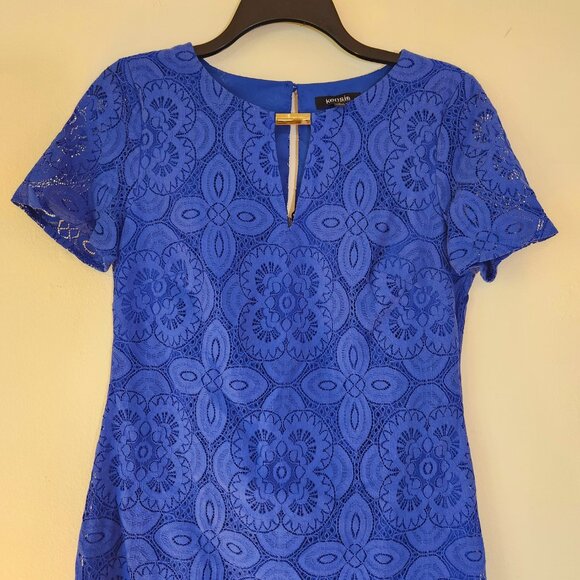 kensie, Cornflower Blue Keyhole SS Lined Lace Dress Size 6 NWOT - Picture 2 of 14